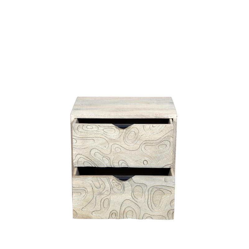 Modern Solid Wood Carved Nightstand with 2 Drawers