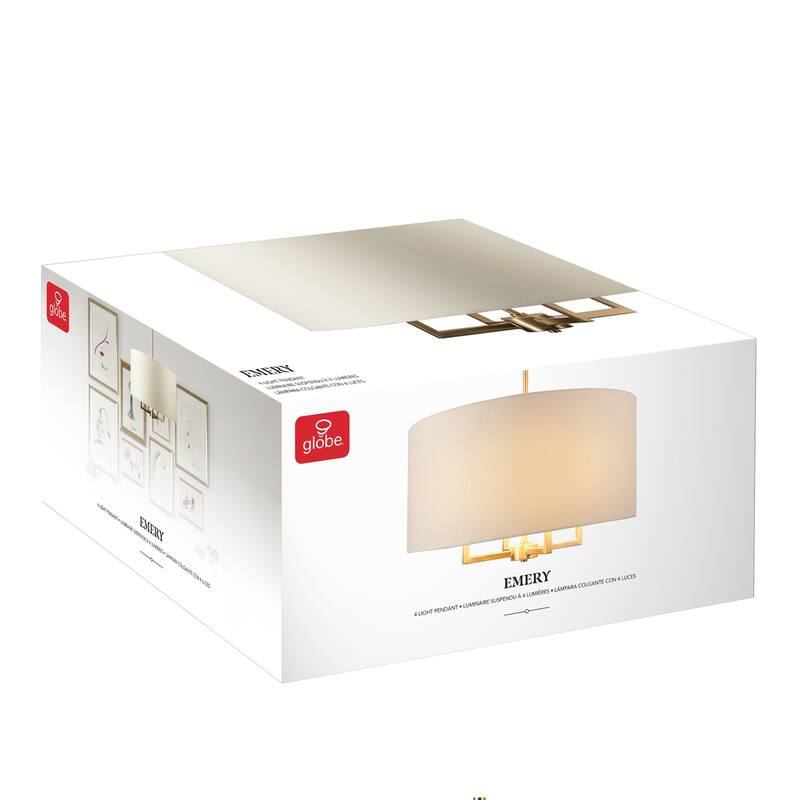 Emery 4-Light Matte Brass Pendant Lighting with Beige Fabric Shade - 20