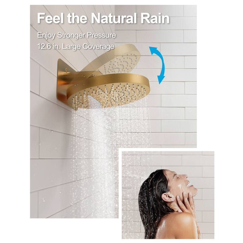 GRANDJOY Shower Faucet Set 12 inch Wall Mount Rainfall Waterfall Shower Head Body Jets Handheld Spray Thermostatic Valve