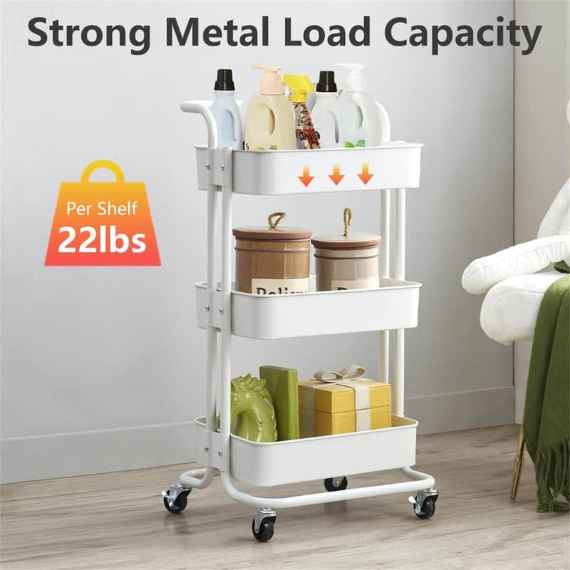 3-Tier Utility Rolling Cart - 15"D x 17"W x 32.28"H