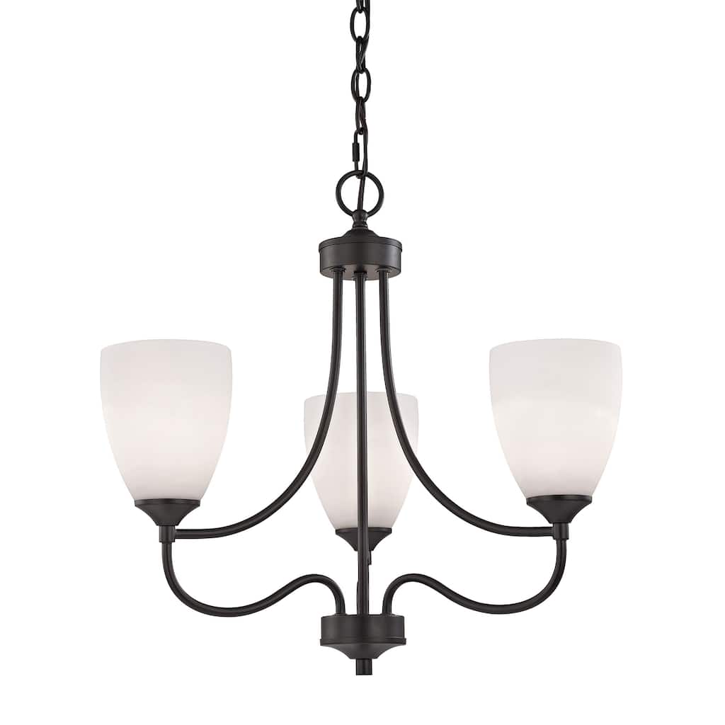 Arlington 22-inch Wide 3-Light Chandelier in Oil Rubbed Bronze with White Glass