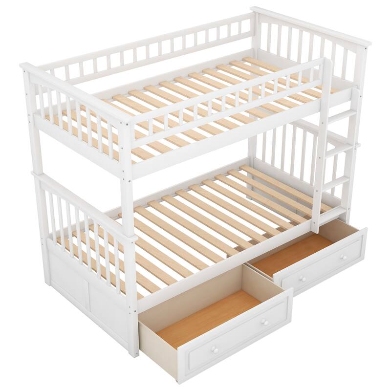 Twin over Twin Bunk Bed with Drawers, Convertible Beds