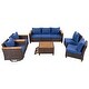 preview thumbnail 19 of 18, 8-Pc Wicker Patio Set w/Thick Cushions, 2 Swivel Rocking Chairs & Acacia Table for Backyard