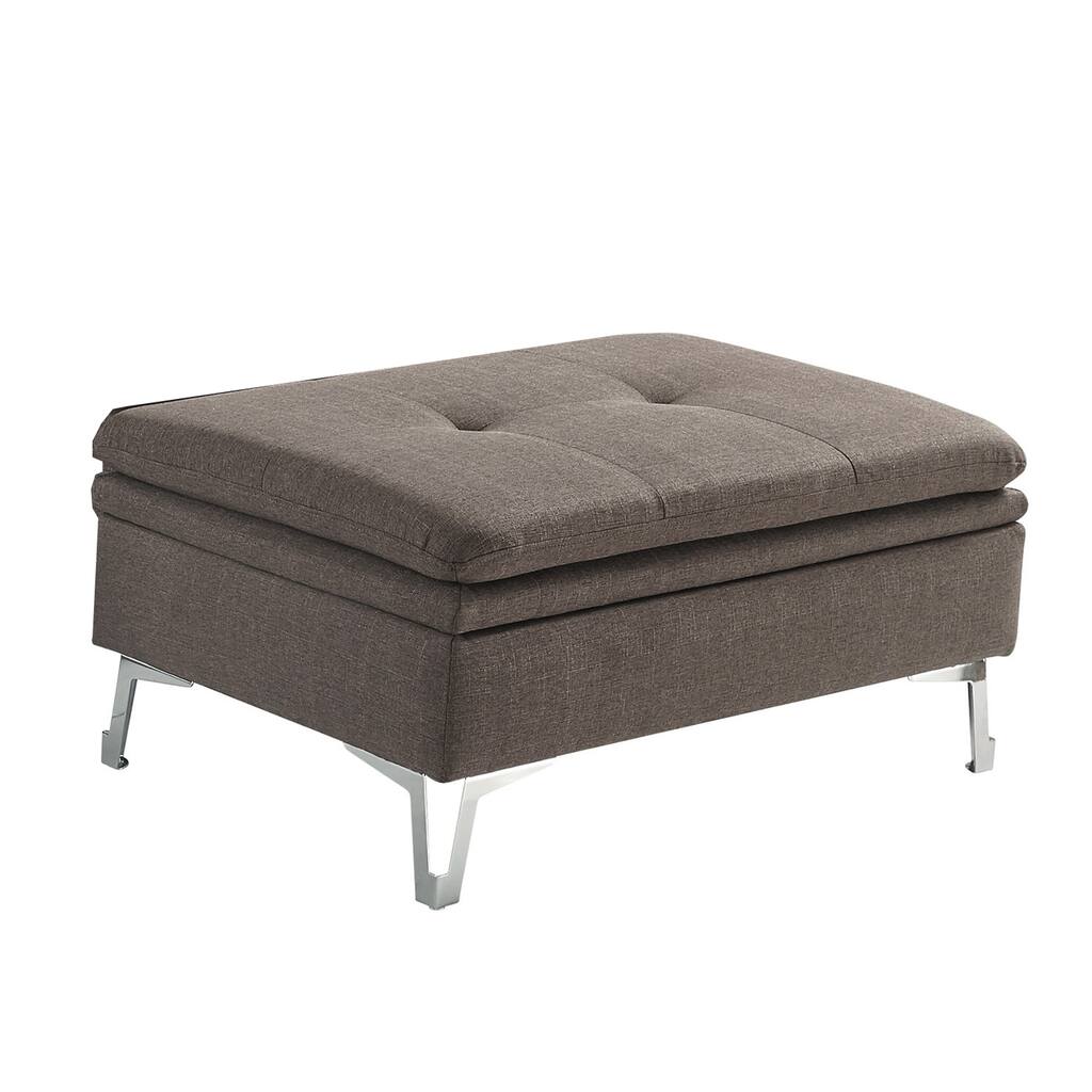 Modern Ottoman, Tufted Dark Chocolate Gray, Chrome Legs 36 Inch