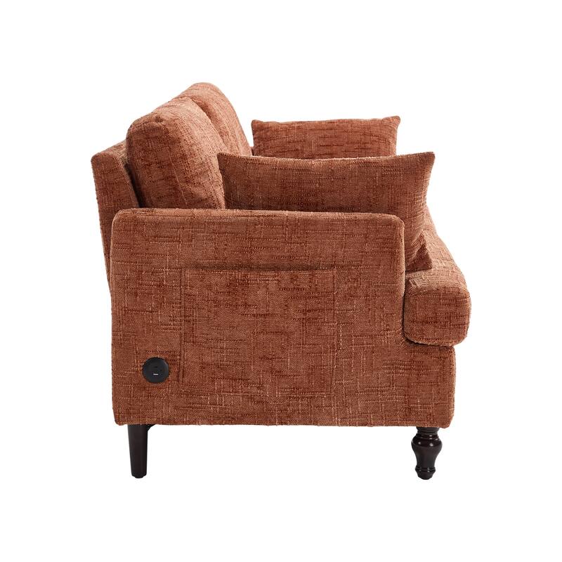 Modern Style Chenille 2-Seater Wood-Legged Sofa With Led Light, Usb Charging Port And Storage Bag Living Room Bedroom Study Room