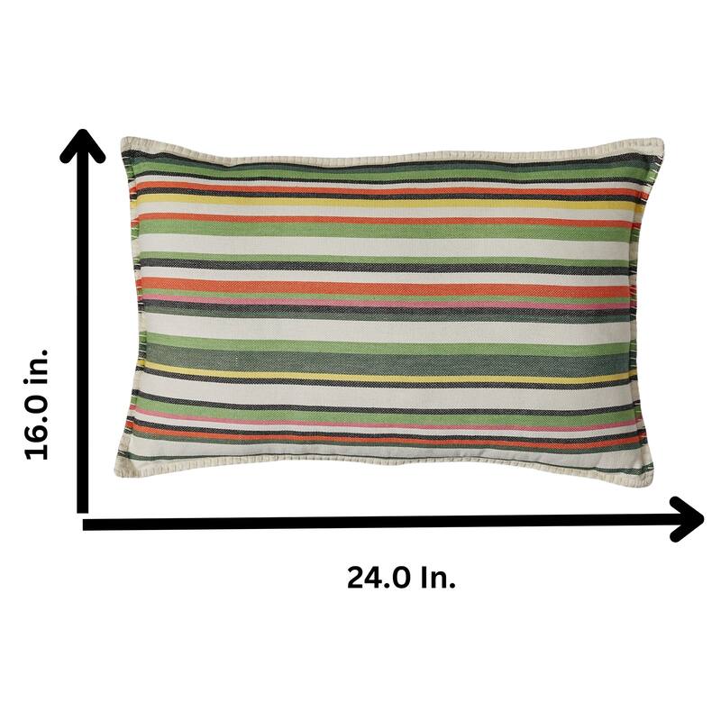 24"x16" Green Botanist Garden Stripe Yarn Dyed Cotton Accent Decorative Throw Pillow Poly Filled Removable Insert Rectangle
