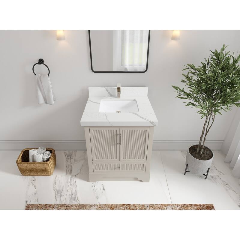 Willow Collections 30 in. W x 22 in. D Alys Single Sink Bathroom Vanity with Countertop - 2"Calacatta Laza - Fine Grain