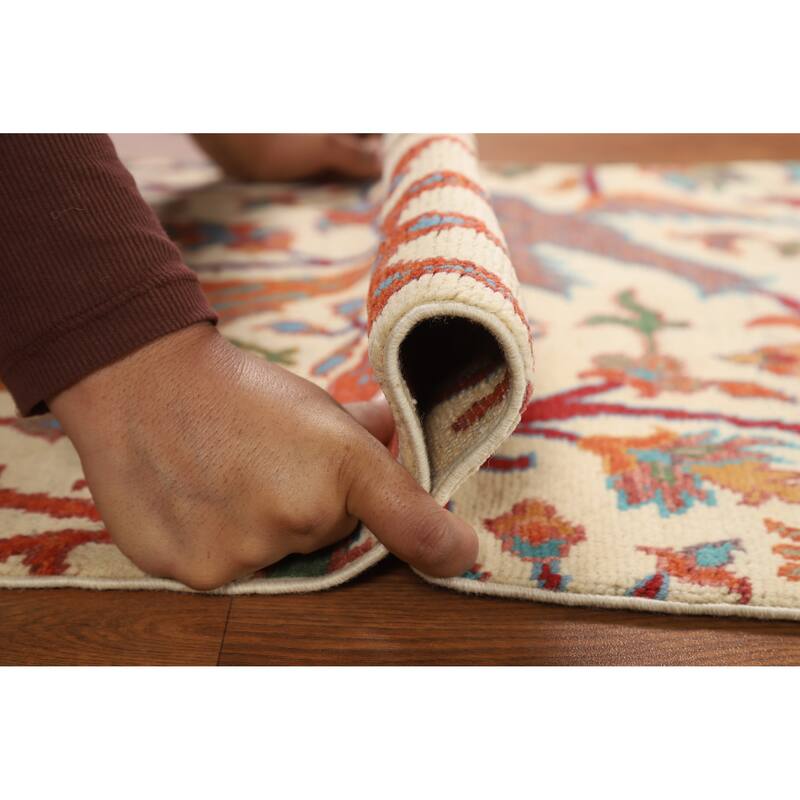 Hand Knotted Oriental 100% Wool Carpet Traditional All-Over Beige & Ivories Kazak Area Rug - 3' 0'' X 2' 0''