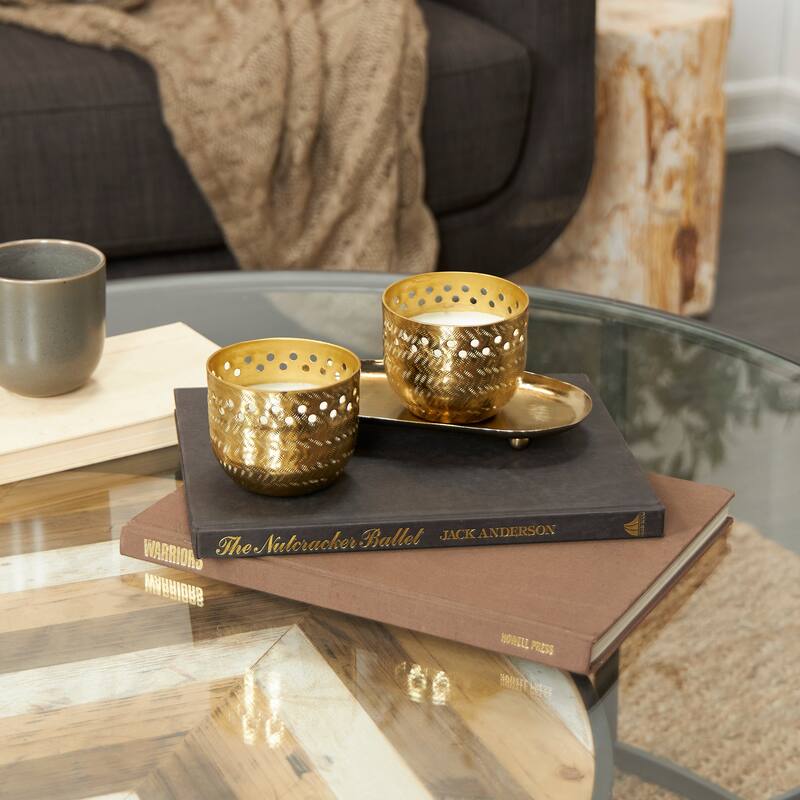 Gold or Silver or Copper Metal Scented Cutout Spotted 7 oz 1 Wick Candle with White Wax (Set of 2) - Gold