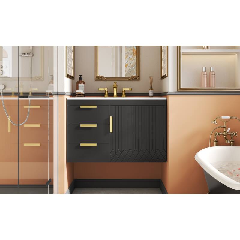 Roomfitters 30 Inch Wall Mounted Bathroom Vanity, Floating Storage Cabinet with Ceramic Basin Sink & Soft Close Door