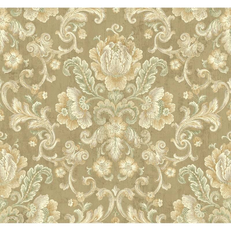 Seabrook Designs Norris Floral Cameo Unpasted Wallpaper - 27 in. W x 27 ft. L - Gold & Sand