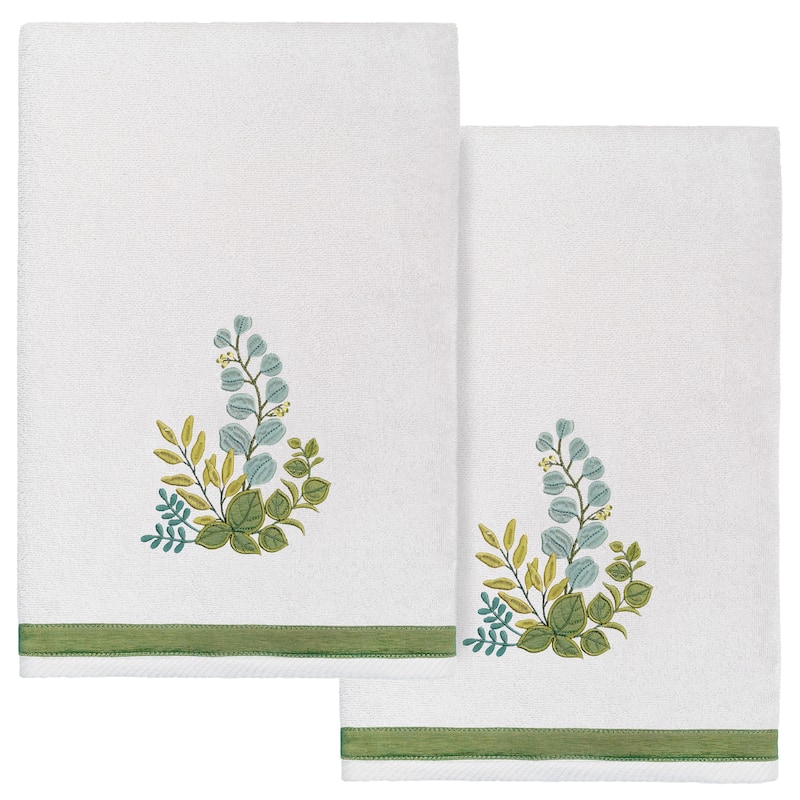 Authentic Hotel and Spa 100% Turkish Cotton Botanica 2PC Embellished Bath Towel Set - Silver