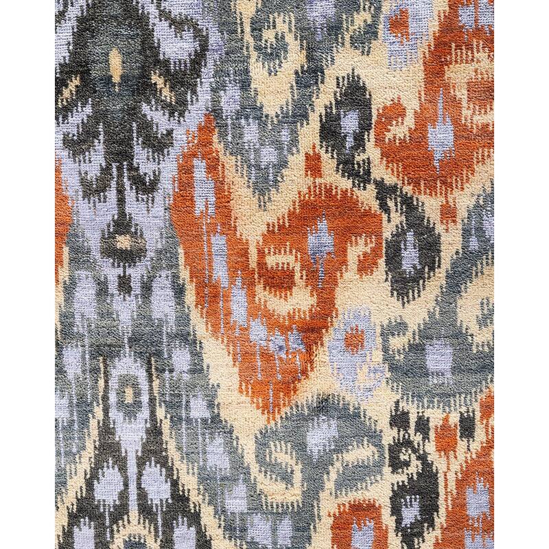 Ikat One-of-a-Kind Hand-Knotted Area Rug - Gray, 9' 0" x 11' 7" - 9' 0" x 11' 7"