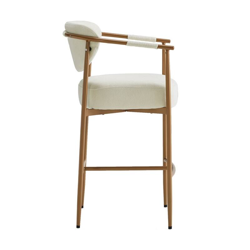 Spruce & Spring Modern Counter Stool with Gold Metal Frame and Woven Strap Arm