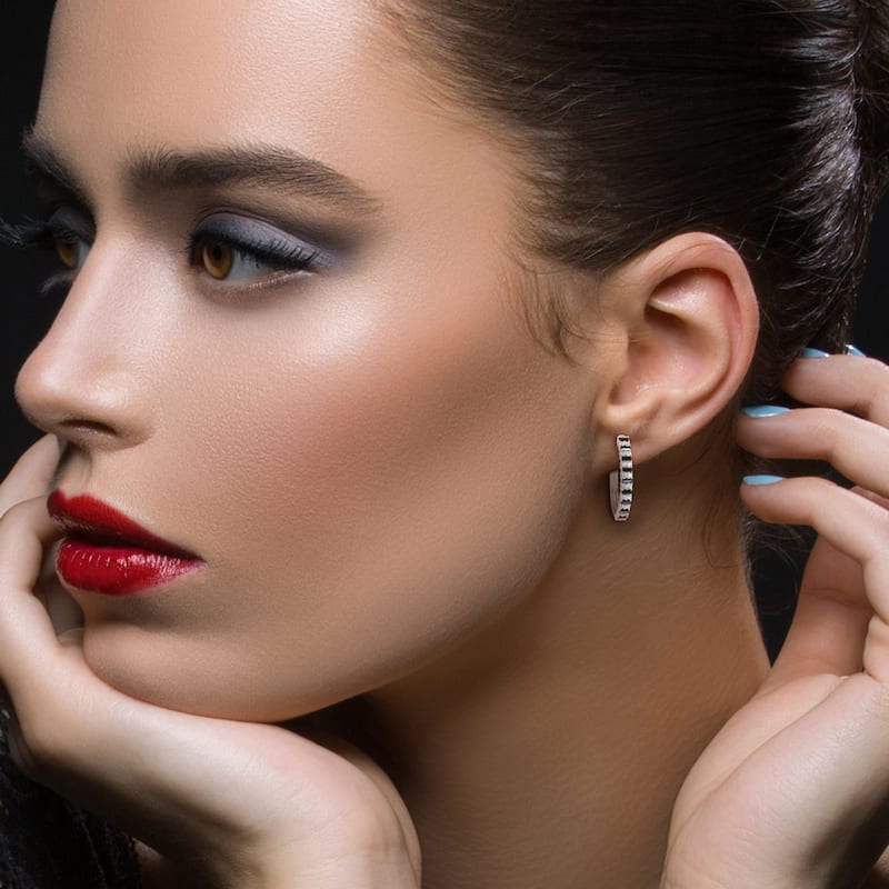 Miadora 2 1/2ct TGW Black Spinel and Created White Sapphire Hoop Earrings Sterling Silver