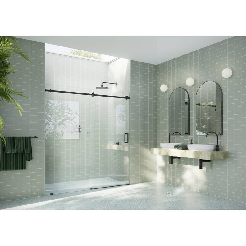 Glass Warehouse 68 in. x 78 in. Sliding Frameless Shower Door with Square Hardware