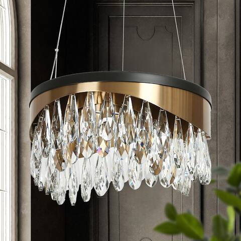 Salvi Modern Glam LED Crystal 1-Light Chandelier Gold Kitchen Island Lights for Dining Room - Black&Gold - 11.8"D x 6.7"H
