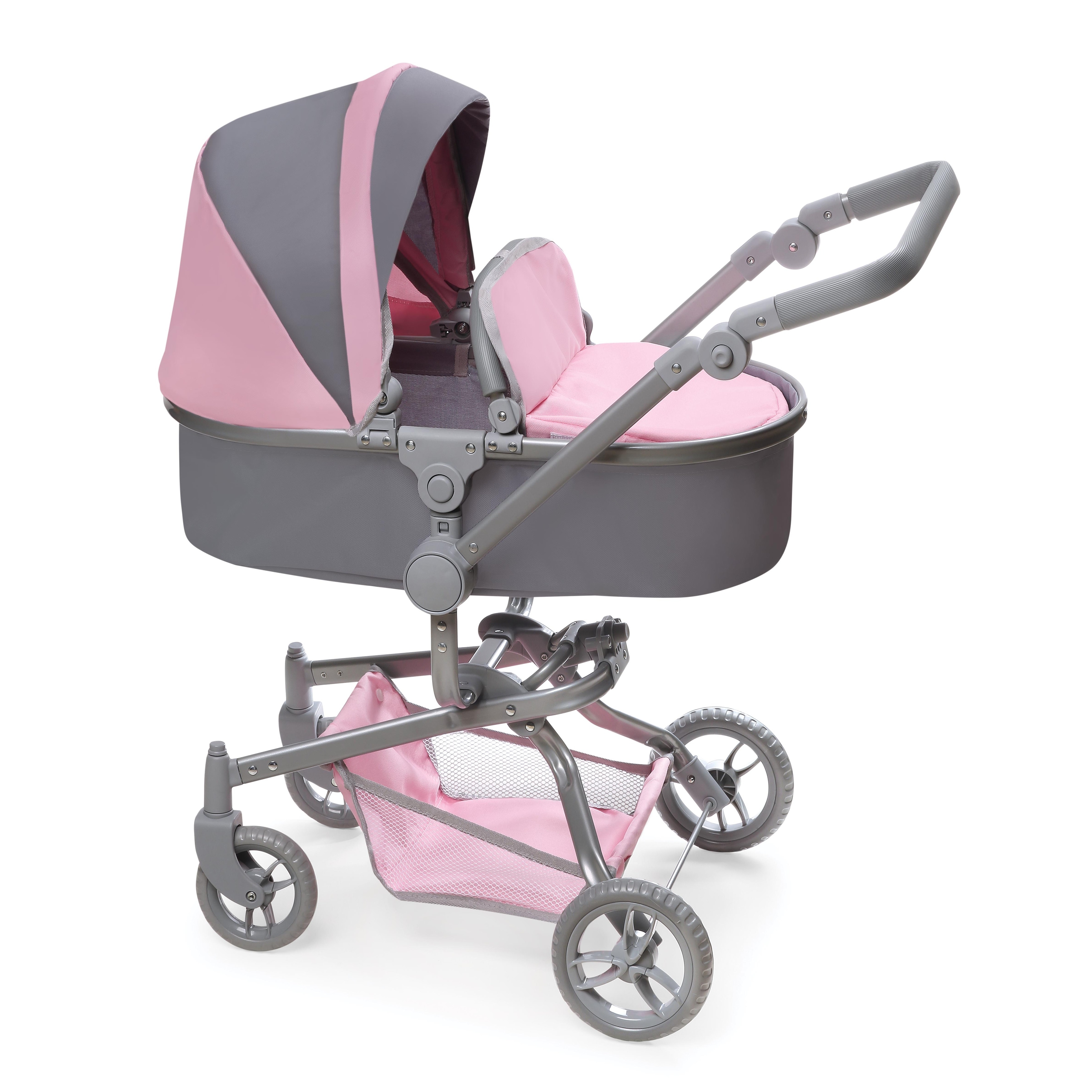 Badger Basket Daydream Multi-Function Single Doll Pram & Stroller - Gray/Pink