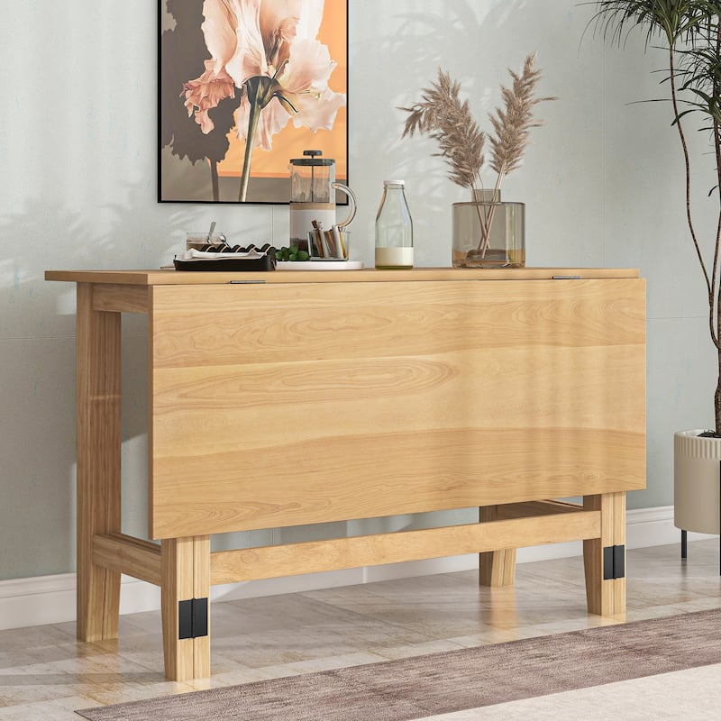 Farmhouse Wood Extendable Dining Table with Drop Leaf for Small Places - Natural