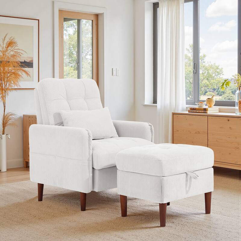 Modern Lounge Chair With Stroage Ottoman and Adjustable Backrest