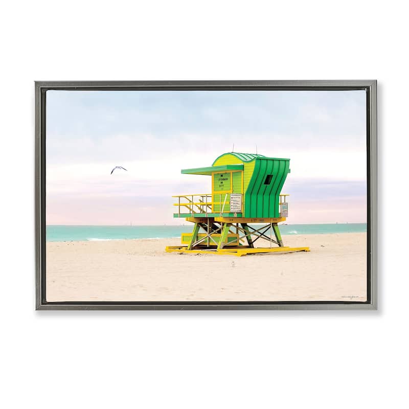 Stupell Lime Green Lifeguard Hut Framed Floater Canvas Wall Art Design By Seven Trees Design - 31 x 21 - Grey