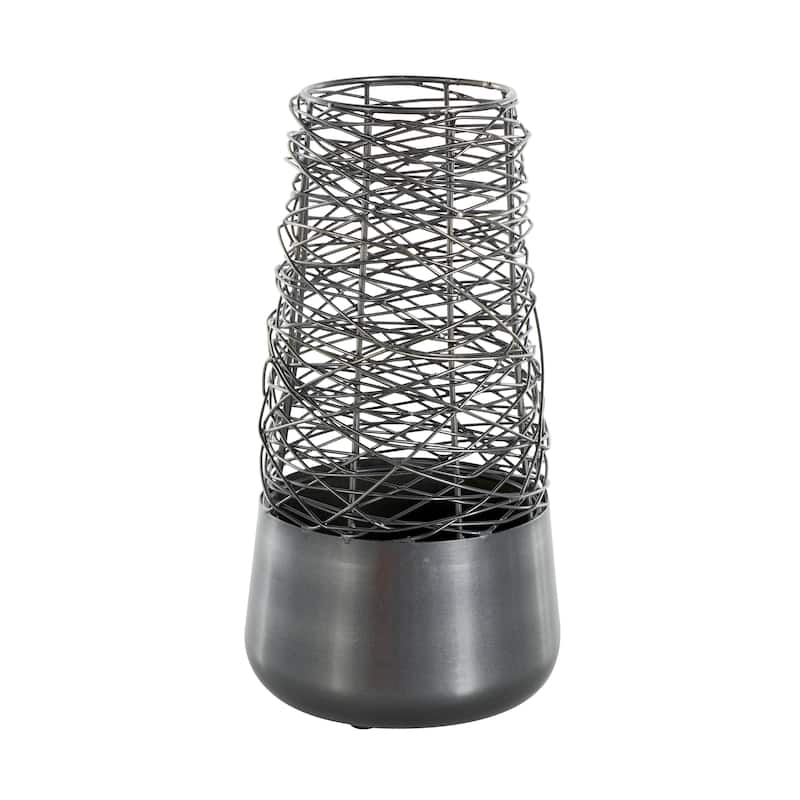 Metal Abstract Intertwined Wire Decorative Vase with Solid Matte Base - Black - Roche River Decor
