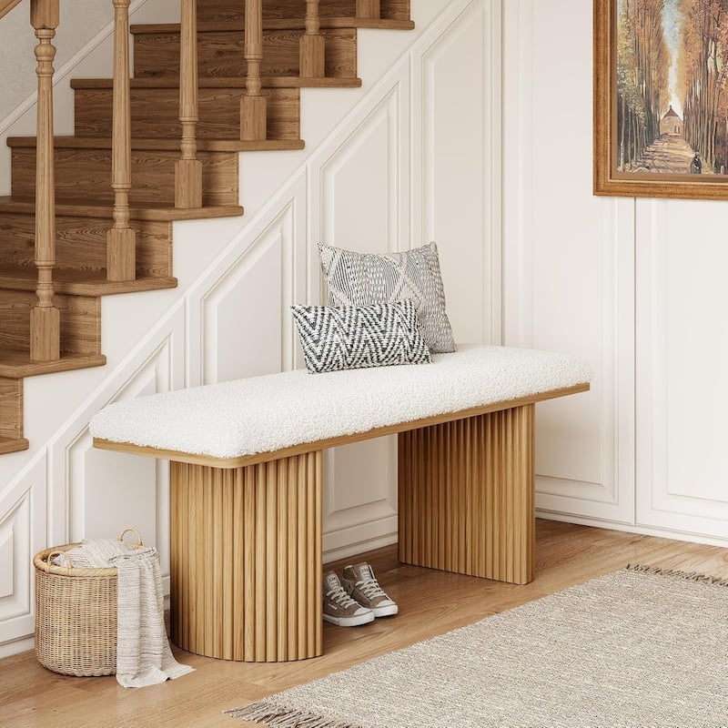 47.2" Modern Upholstered Solid Wood Entryway Bench, Shoe Bench End of Bed Bench for Bedroom, Entryway, Mudroom