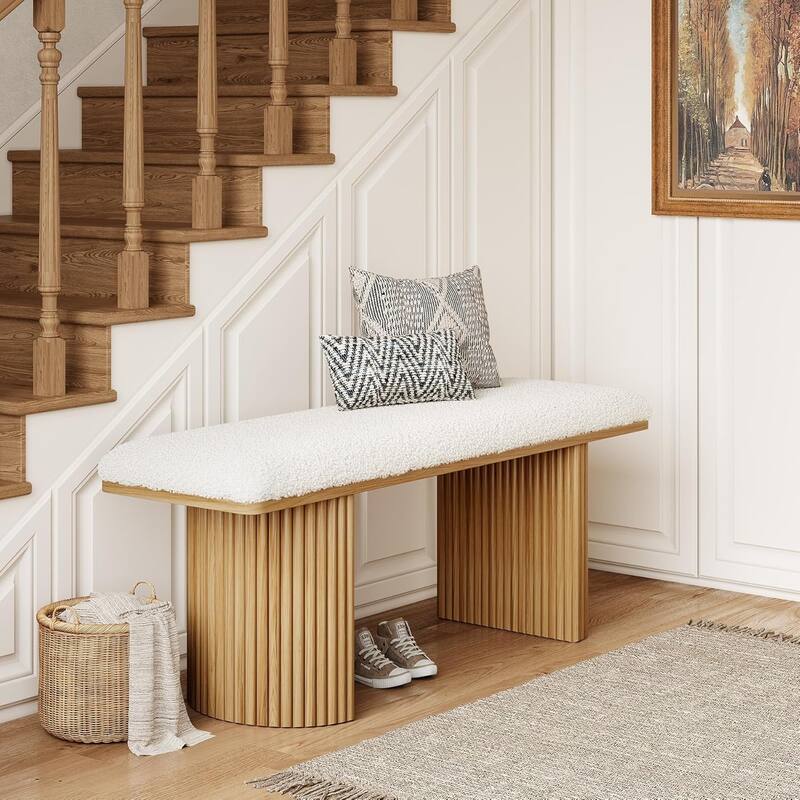 Modern Upholstered Solid Wood Entryway Bench, Shoe Bench End of Bed Bench for Bedroom, Entryway, Mudroom, Easy Assembly