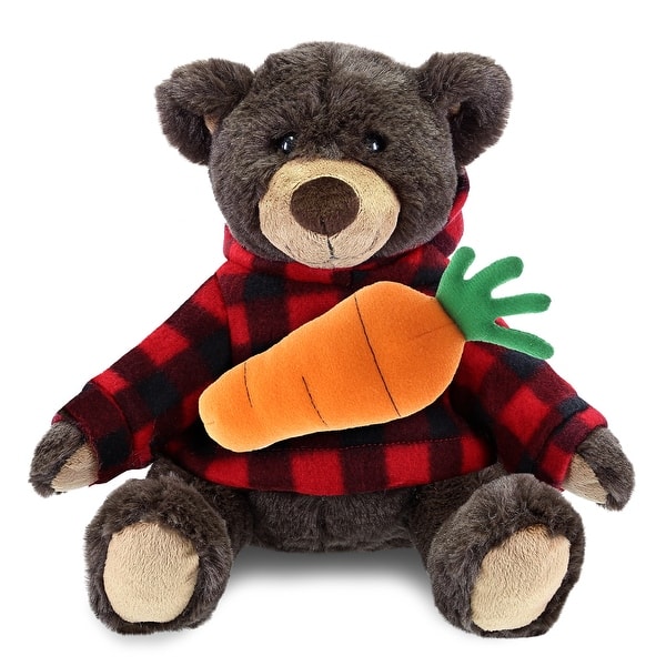 slide 2 of 6, DolliBu Happy Easter Plush Brown Bear with Red Plaid Hoodie and Carrot - 10 inches