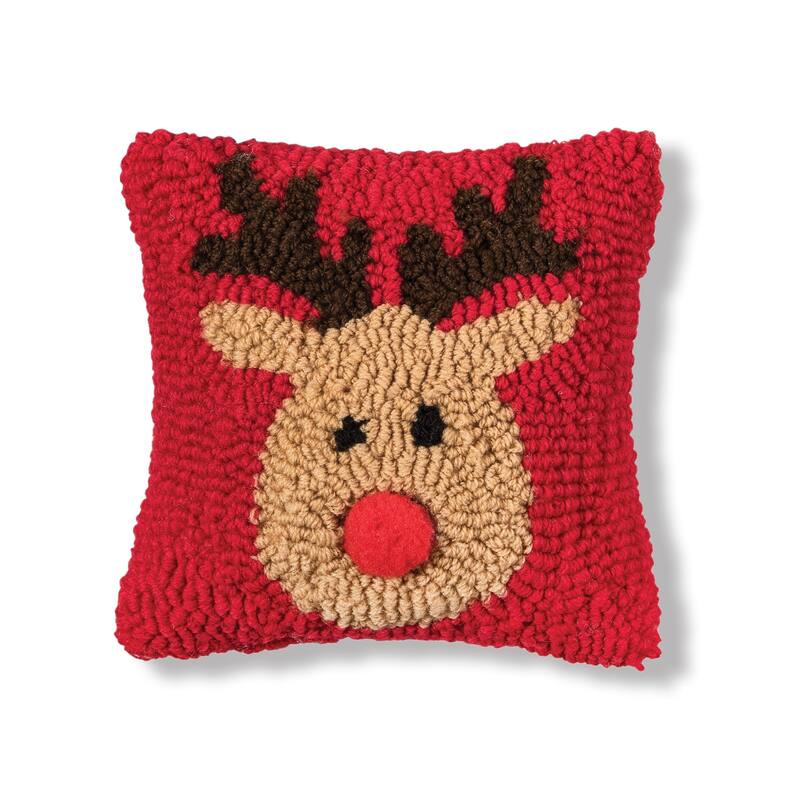 8" x 8" Reindeer Games Hooked Petite Throw Pillow
