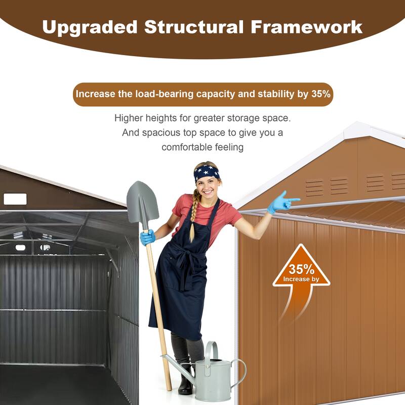 12x8 FT Heavy-Duty Metal Storage Shed with Windows, Lockable Door & Ventilation - Weatherproof Outdoor Garden Shed. - 12x8 FT