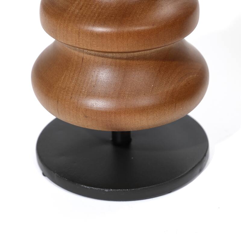 2-Piece Birch Wood with Metal Pillar Candle Holder Set