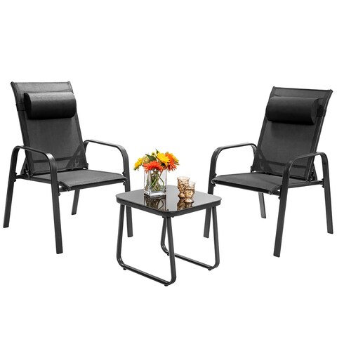 Costway 3PCS Patio Bistro Furniture Set Adjustable Back Stackable - See Details
