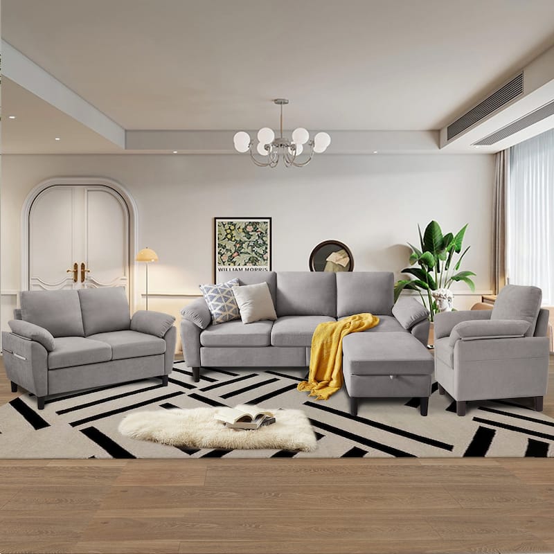 4-Piece Living Room Sectional Sofa Set with Loveseat and Chair