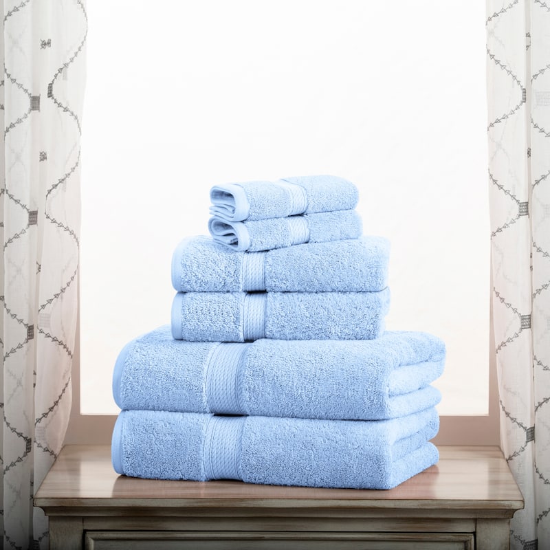 Superior Egyptian Cotton Pile Heavyweight Solid Plush Towel Set - 10-Piece Set - Light Blue