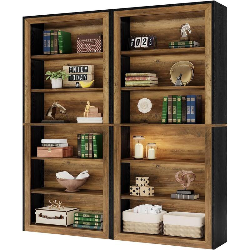 74.4'' Tall Wood Bookshelf 6-Tier Open Display Storage Shelves Floor Bookscase for Home(Set of 2)