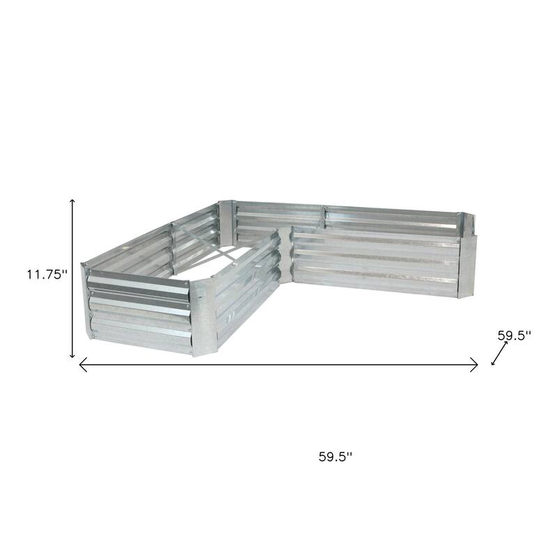 HomeRoots 12" X 60" Silver Steel L Shape Raised Garden Bed