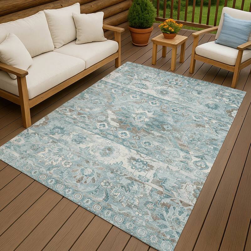 Machine Washable Indoor/ Outdoor Traditional Hudson Chantille Rug - Teal - 2'6" x 3'10"