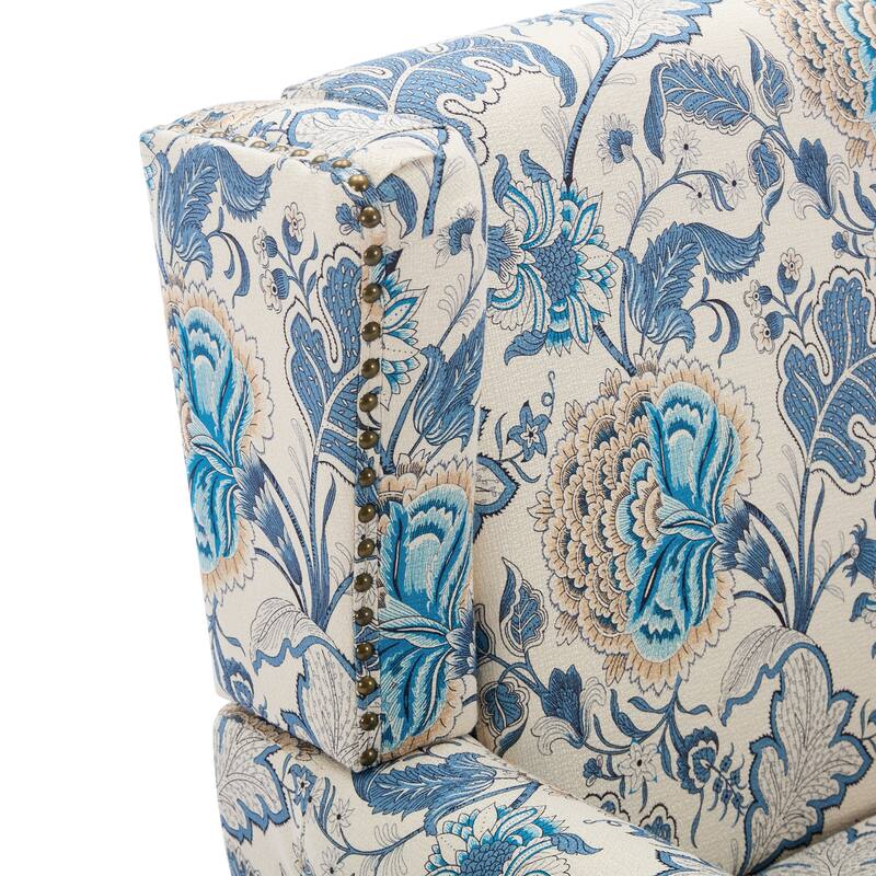 2 Set Transitional Patterned Wingback Accent Chairs with NailHead