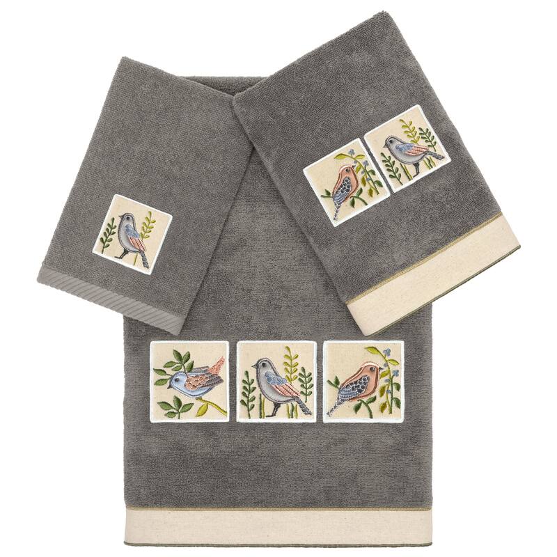 Authentic Hotel and Spa Turkish Cotton Belinda 3PC Embellished Multi-Size Towel Set - Charcoal