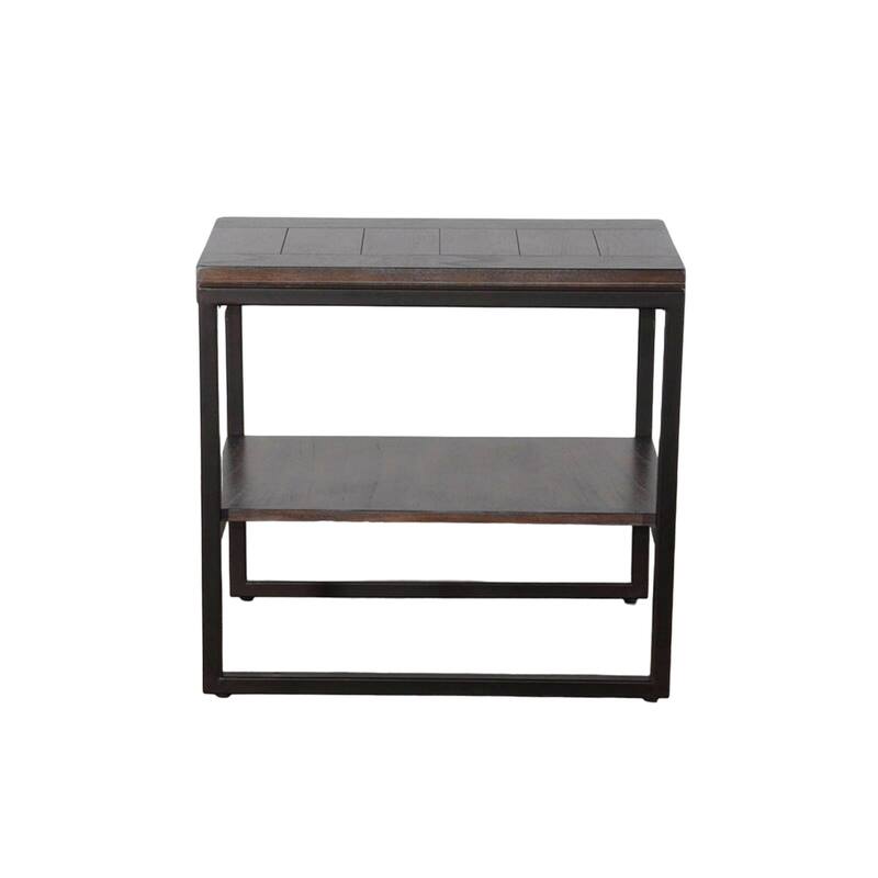 Lery Accent Chairside Table, Dark Brown Wood, Black Metal, 24 Inch