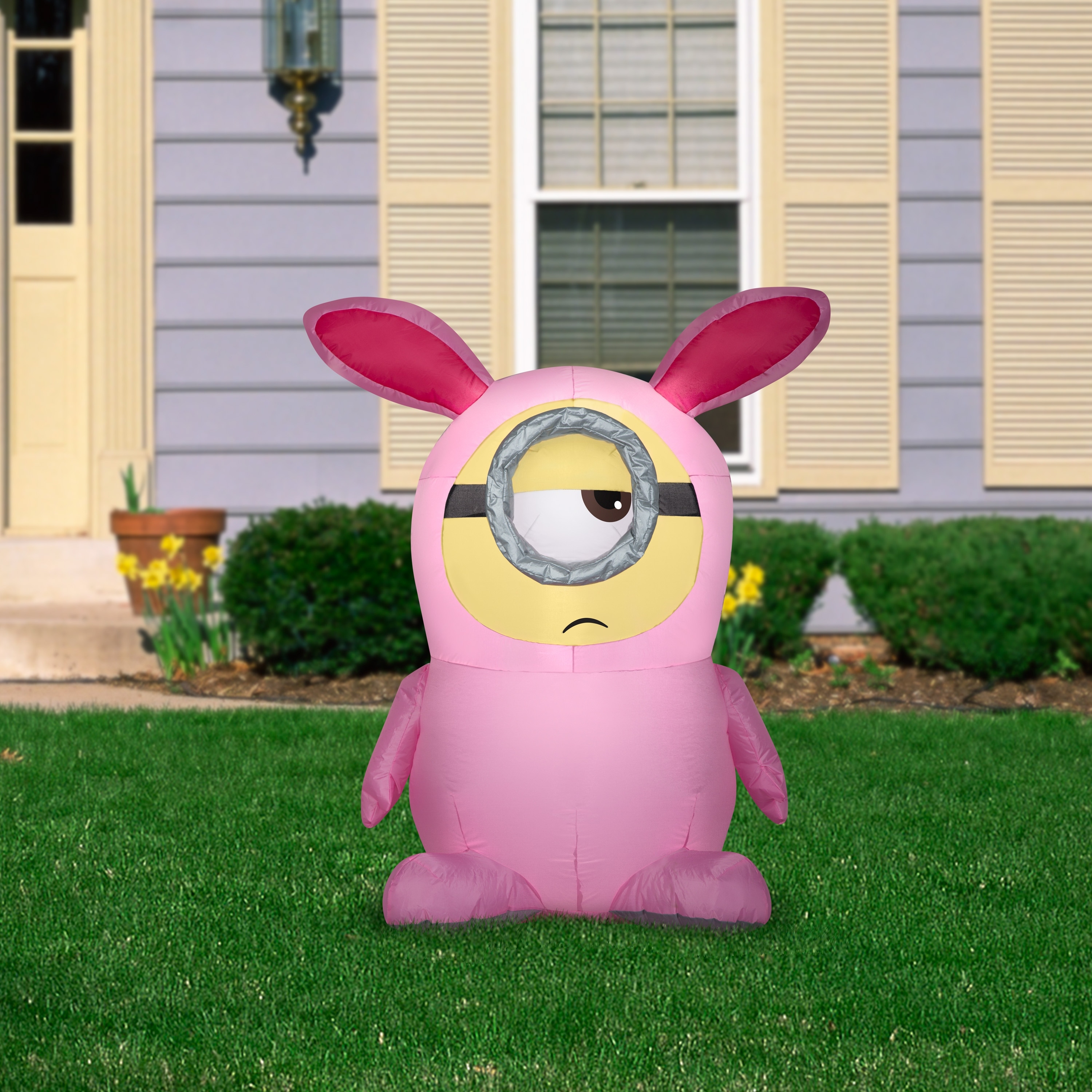 Gemmy Airblown Inflatable Stuart in Pink Bunny Suit, 3.5 ft Tall