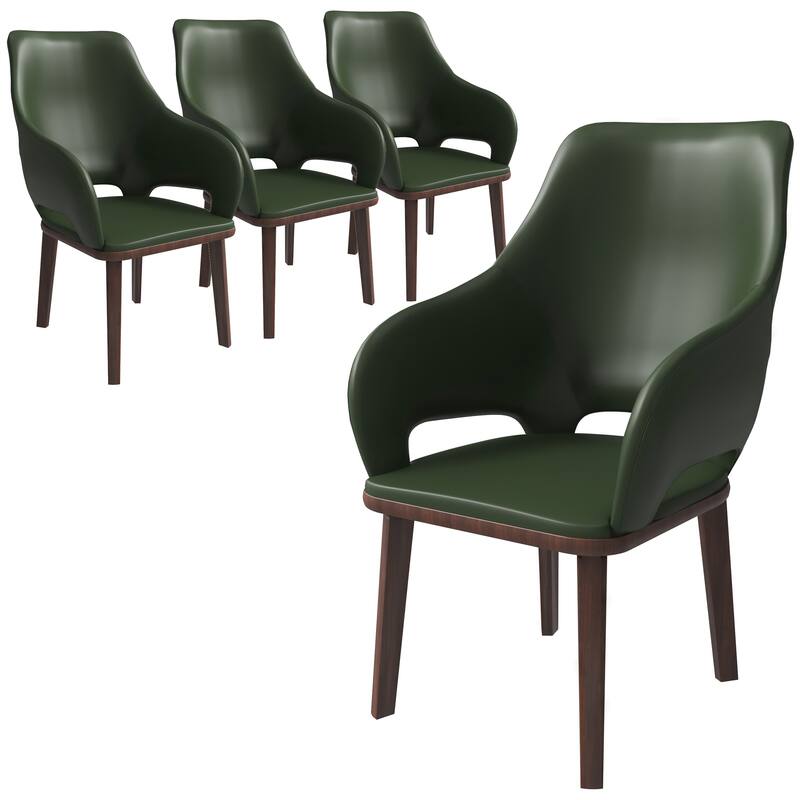 LeisureMod Set of 4 Vivara Leather Dining Chair with Padded Seat - Modern Arm Chair for Home Office Bar & Kitchen - Dark Green