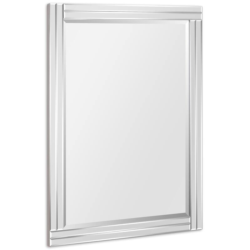 Moderno Stepped Beveled Rectangle Wall Mirror, Solid Wood Frame, 1"-Beveled Center Mirror, Ready to Hang - Clear