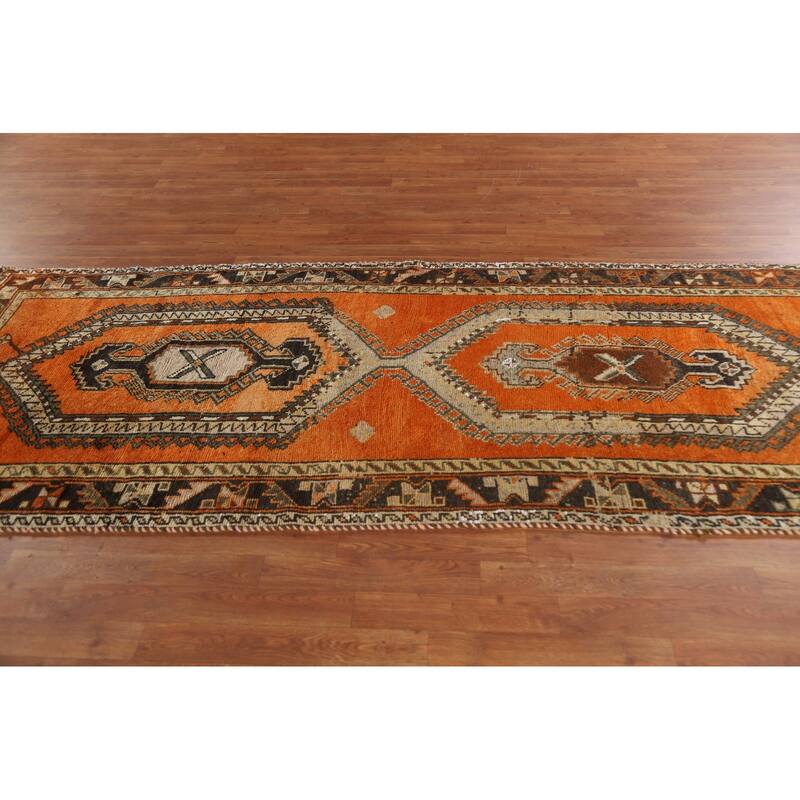 Vegetable Dye Viss Persian Vintage Runner Rug Handmade Wool Carpet - 3'10"x 9'6"