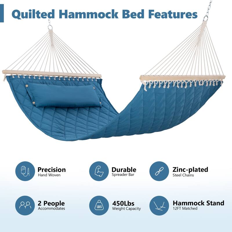 78'' Quilted 2 Person Hammock Beach Swing with Spreader Bars&Pillow - 55.1*122*1