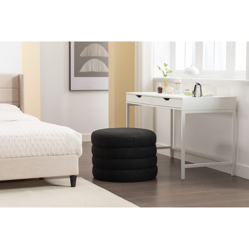 Round Storage Ottoman Footstool, Boucle Fabric Upholstered Vanity Stool, Small Ottomans Table with Removable Lid