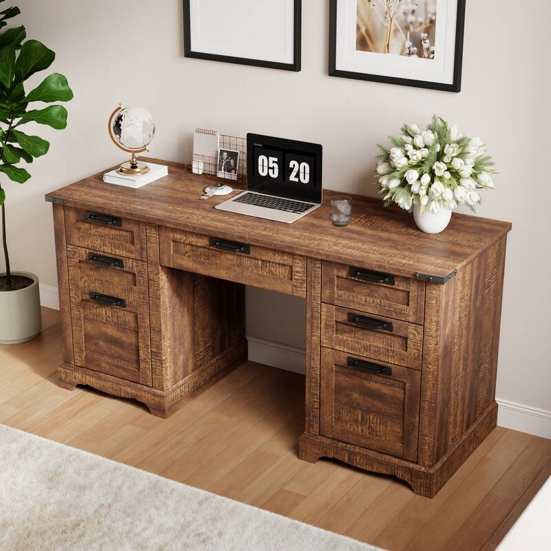 Farmhouse Executive Desks, Wood Computer Writing Desk for home office
