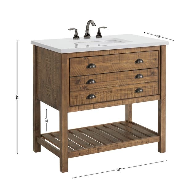 dimension image slide 6 of 8, Monterey 37-inch Farmhouse Marble Solid Wood Bathroom Vanity