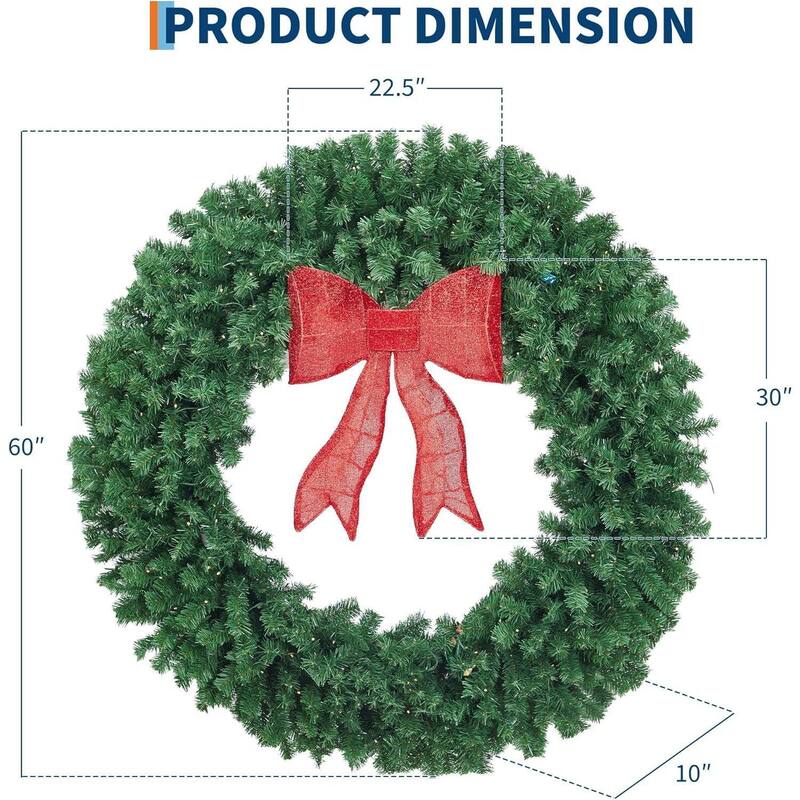 Pre-Lit Christmas Wreath with Bow for Indoor Outdoor Holiday Party